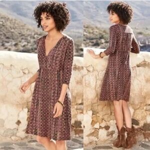 Peruvian Connection Dress Margaux Knee Length Surplice V Neck in Pink Brown